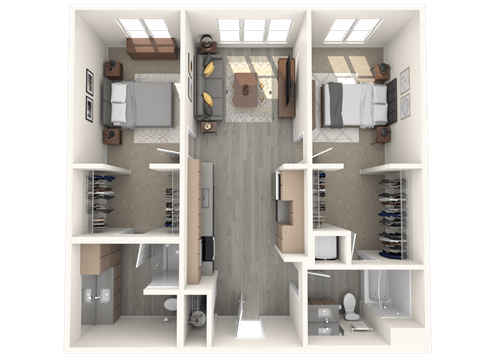 Floor plan for 2 beds, 2 baths, 916 sqft